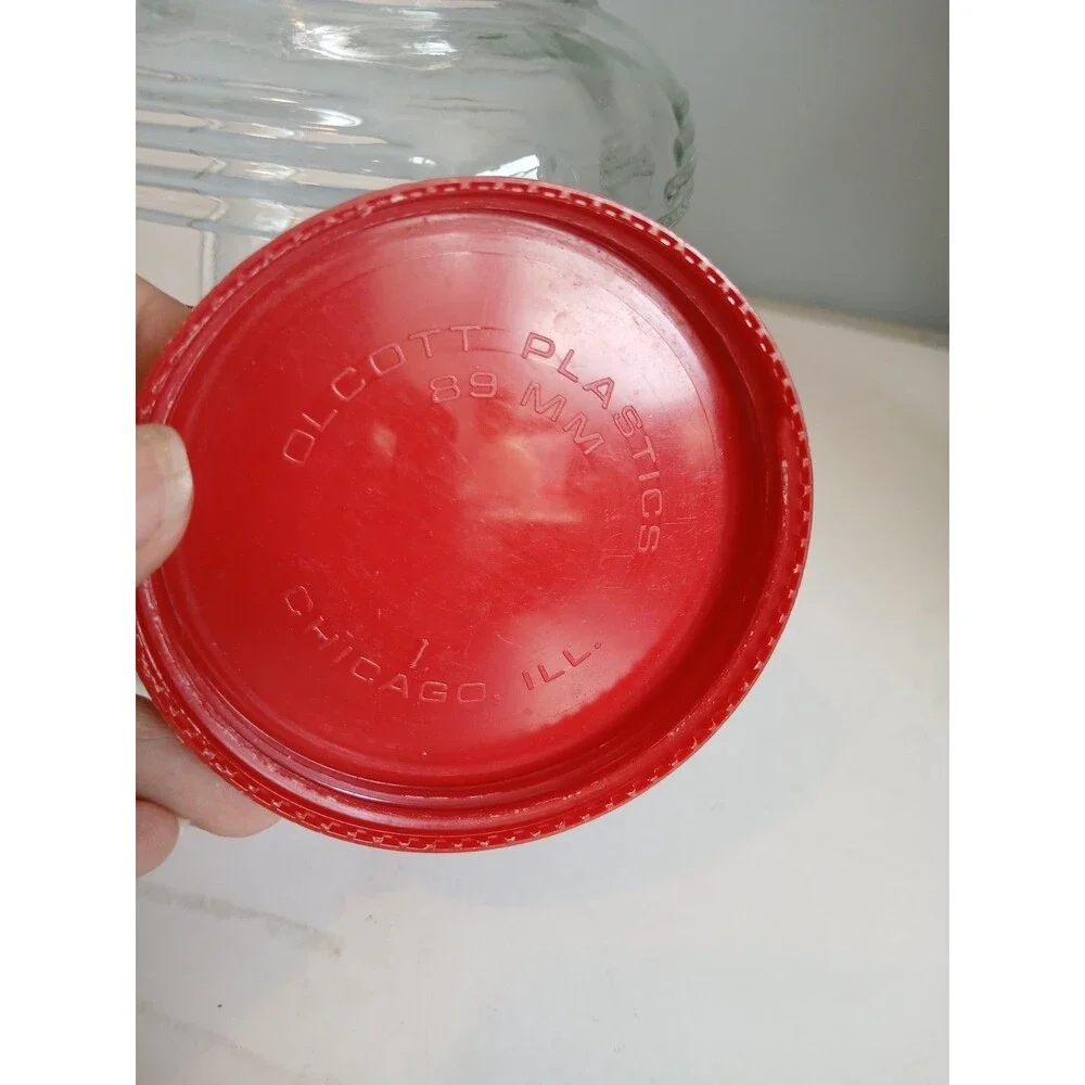 Vintage Hoosier Cabinet Glass Canister COFFEE Jar w/ Lid Red Letters